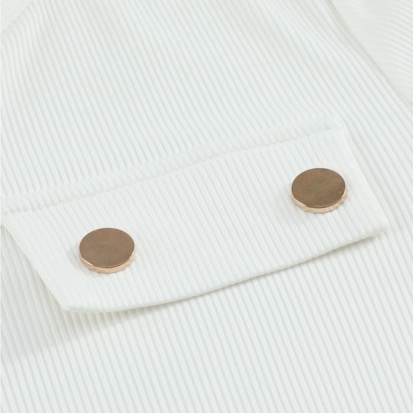 White Ribbed Zipper Long Sleeved Top - Picture 5 of 9